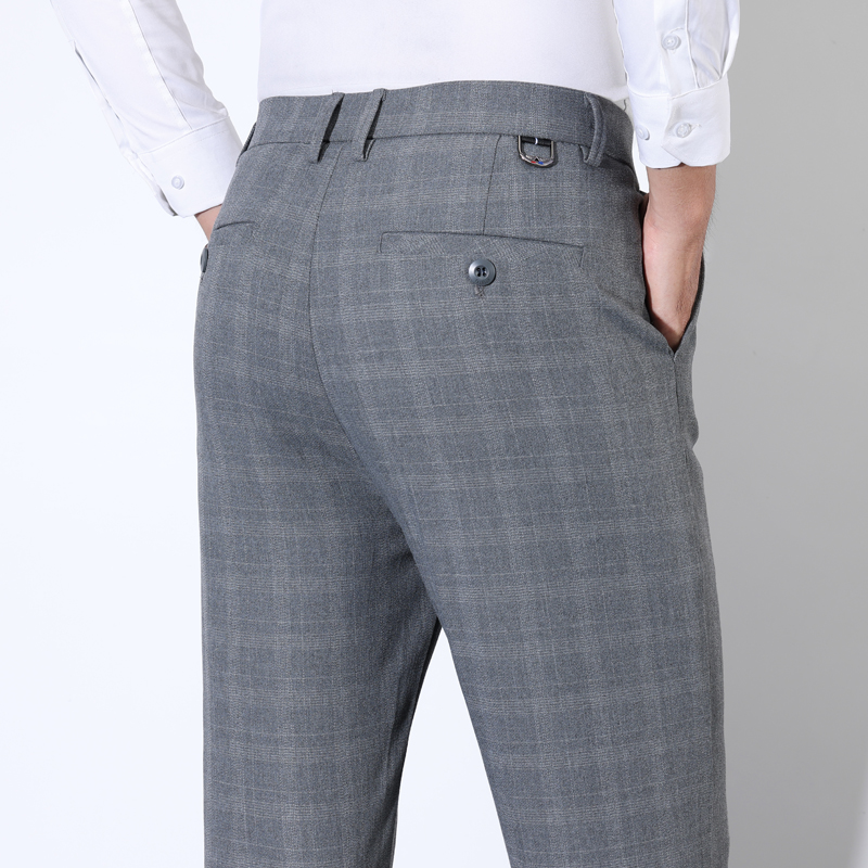 Men Formal Wear Wedding - Cotton Plaid Striped Classic Suit Pants