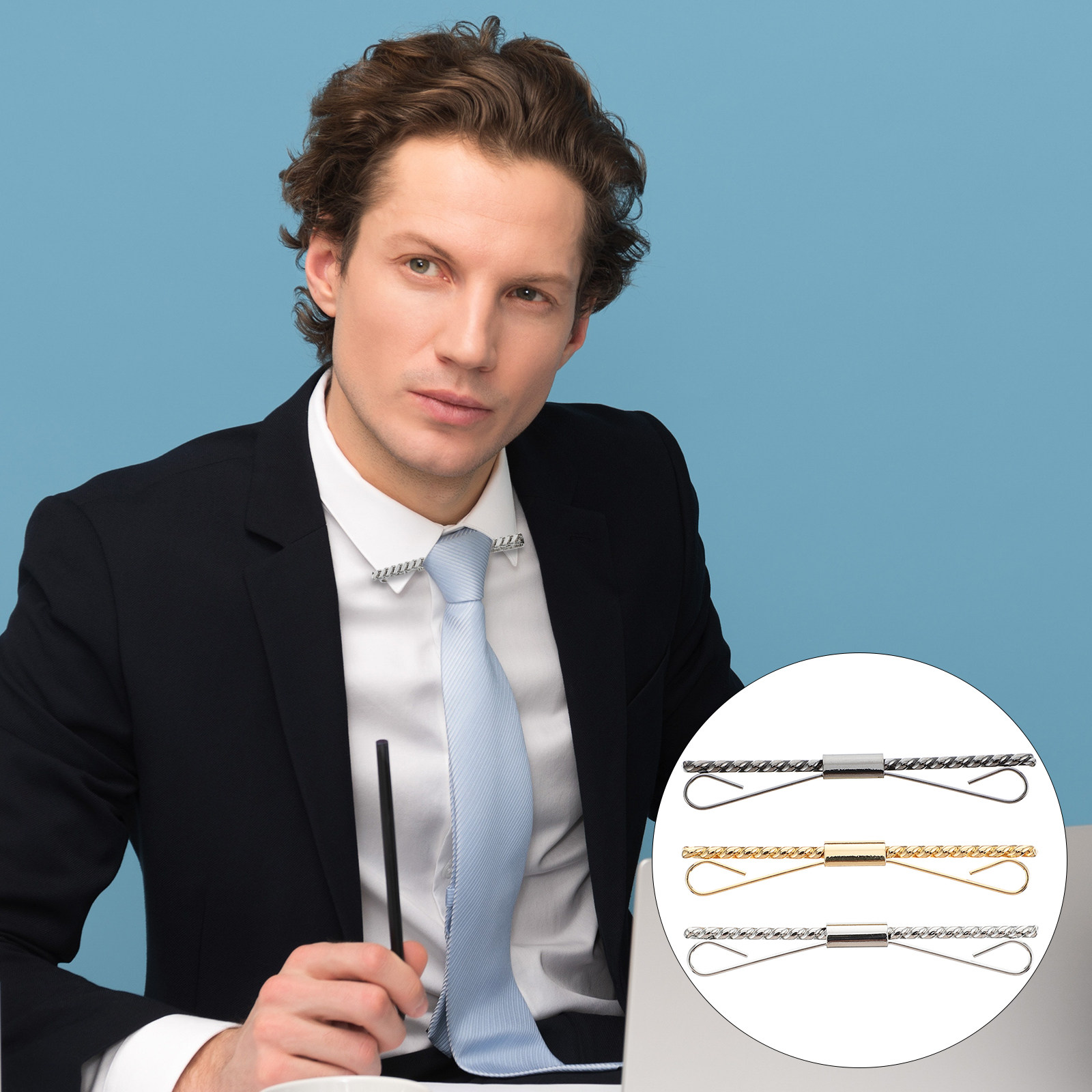 Men Formal Wear Bag - 3Pcs Brass Tie Clips for Men