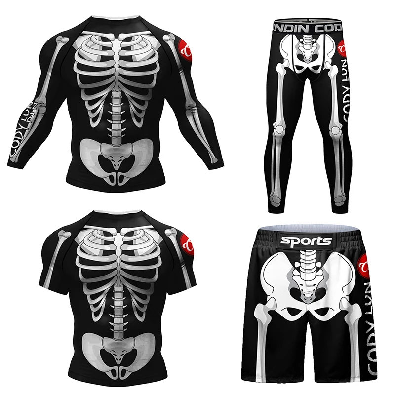 Young Men Formal Wear - New Skull Rashguard Jiu Jitsu T-shirt+Pants