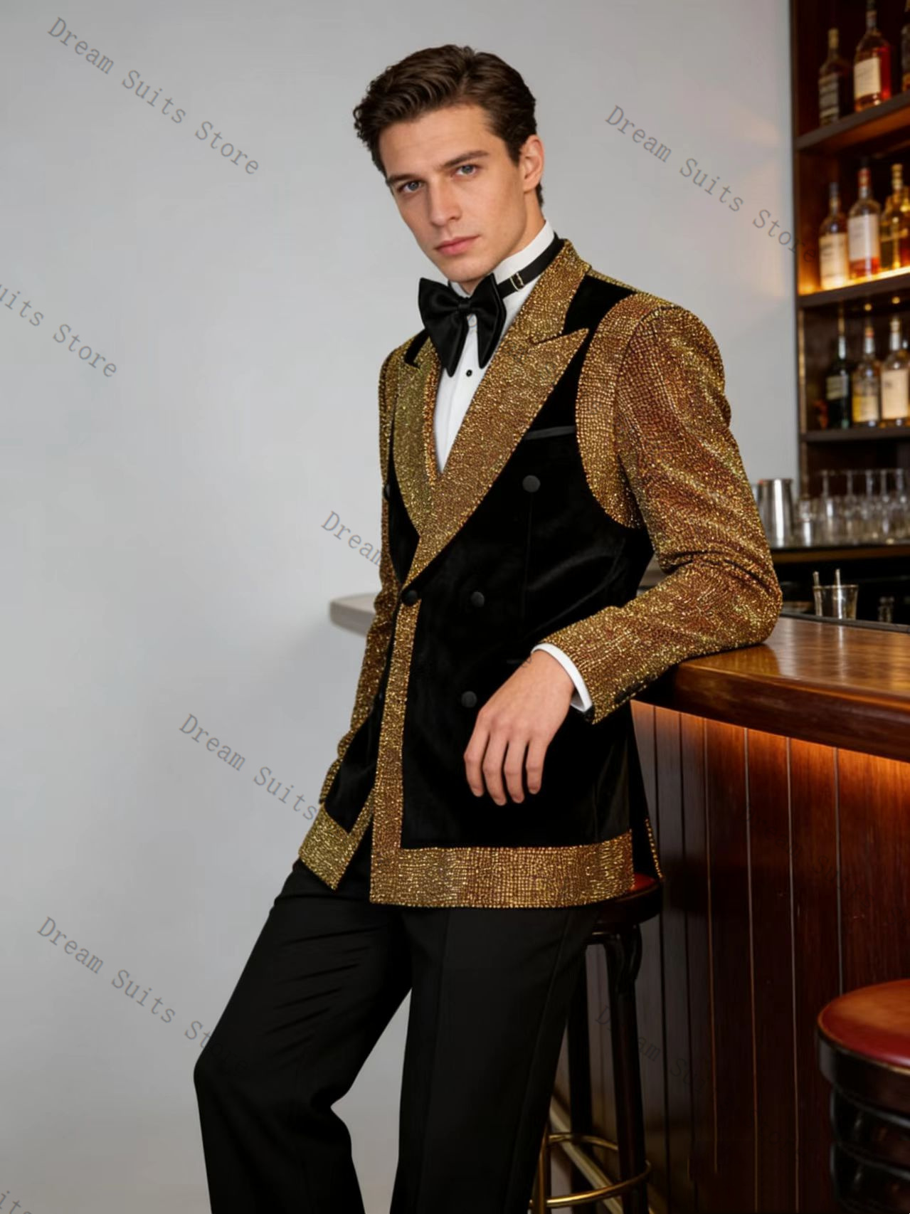 Men Formal Wear With Coat - Golden Crystals Men Suit Set 2
