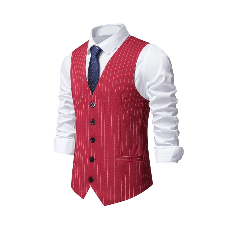 2026 New Red Striped Suit Vest - Men'S Formal Wear Waistcoat ulasan dan harga
