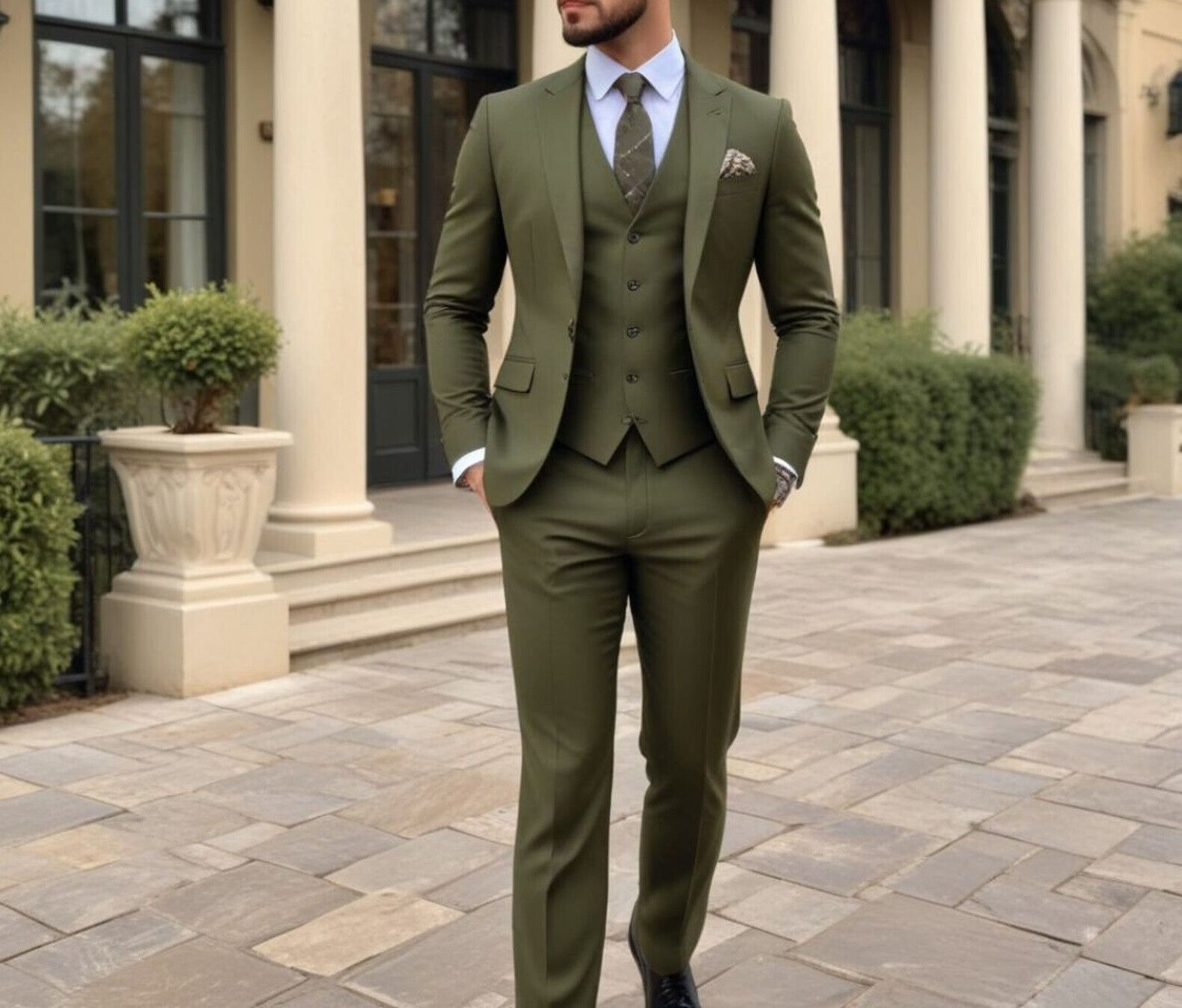 Men Olive Green 3 Piece Suit S - Men Formal Wear Wedding ulasan dan harga