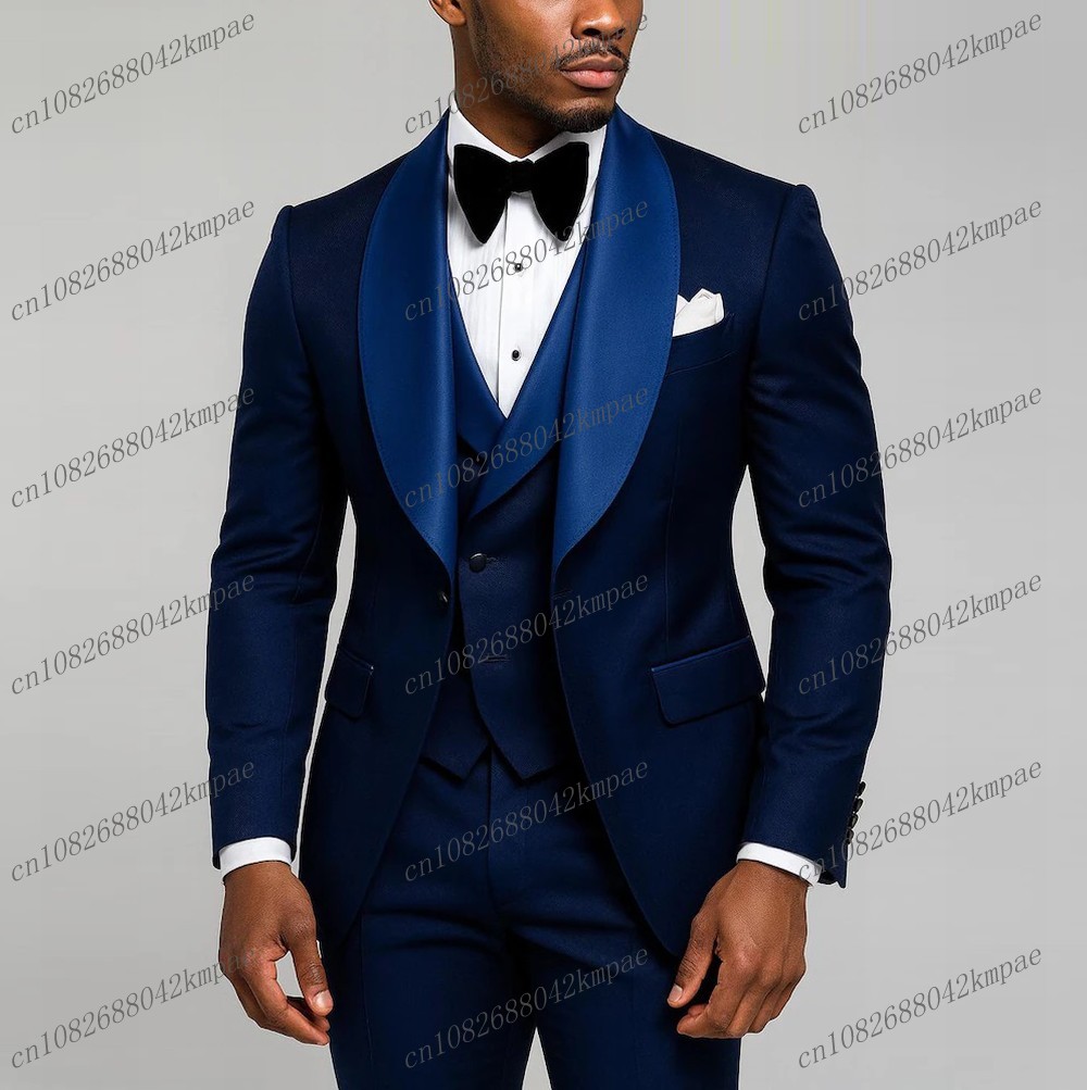 New Navy Blue Formal Men Suit  - Men Formal Wear Wedding ulasan dan harga