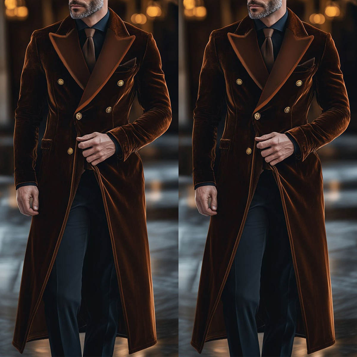 Brown Velvet Men Long Coat Pea - Men'S Formal Wear Waistcoat ulasan dan harga
