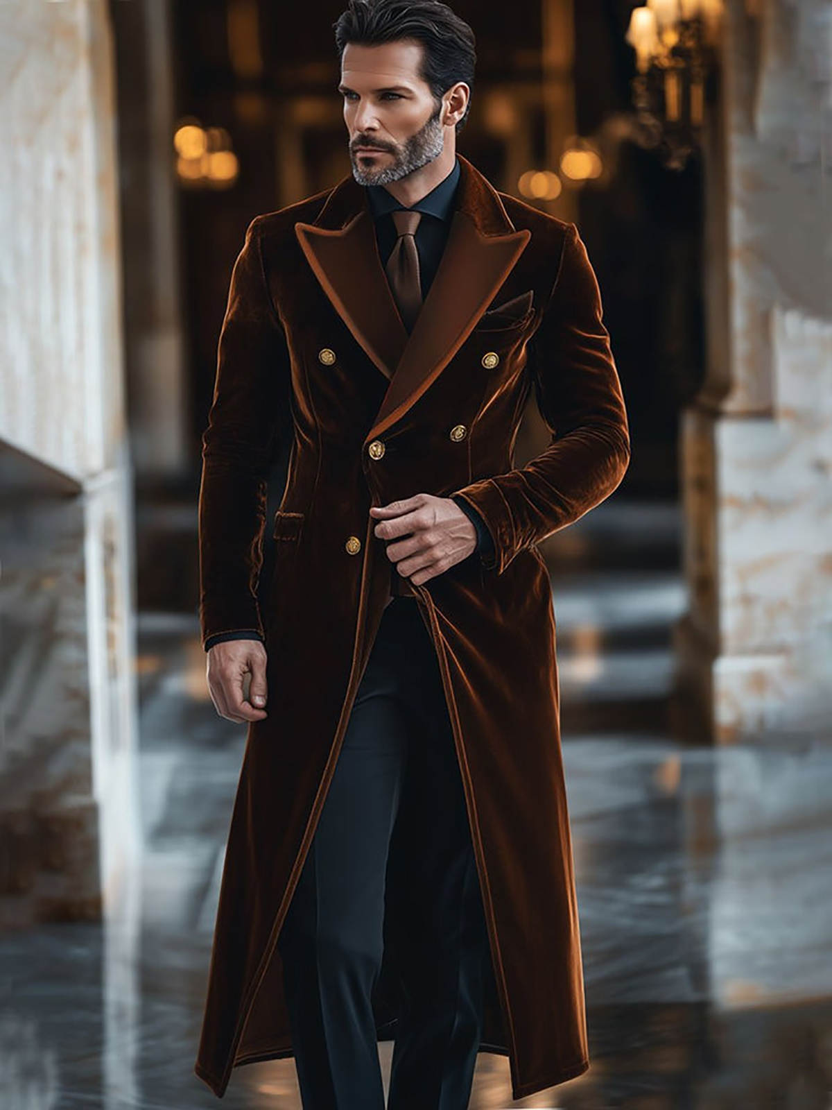 Brown Velvet Men Long Coat Pea - Men'S Formal Wear Waistcoat ulasan dan harga