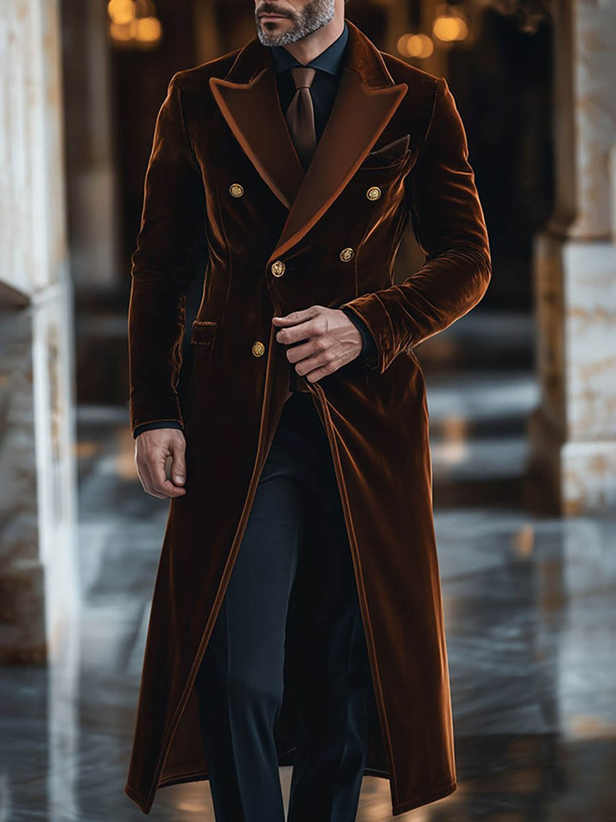 Brown Velvet Men Long Coat Pea - Men'S Formal Wear Waistcoat ulasan dan harga