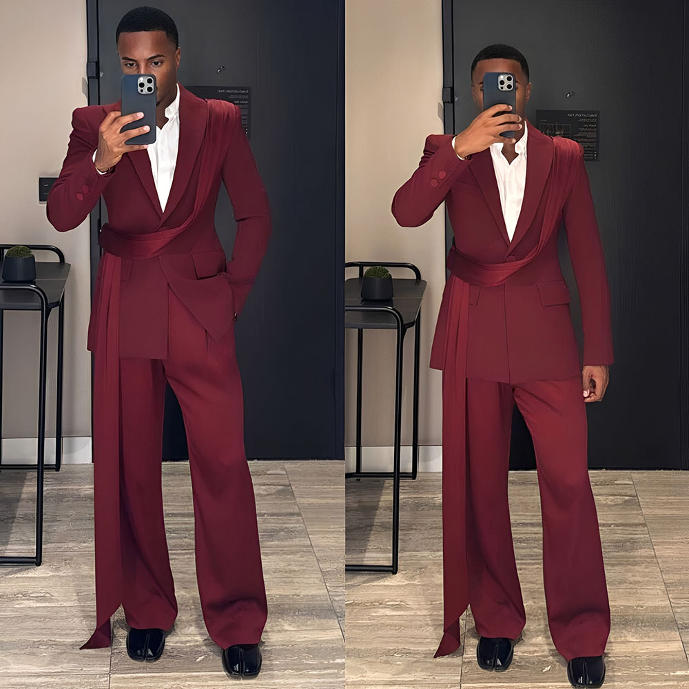 Burgundy New Men's Suit 2-piec - Men Formal Wear Wedding ulasan dan harga