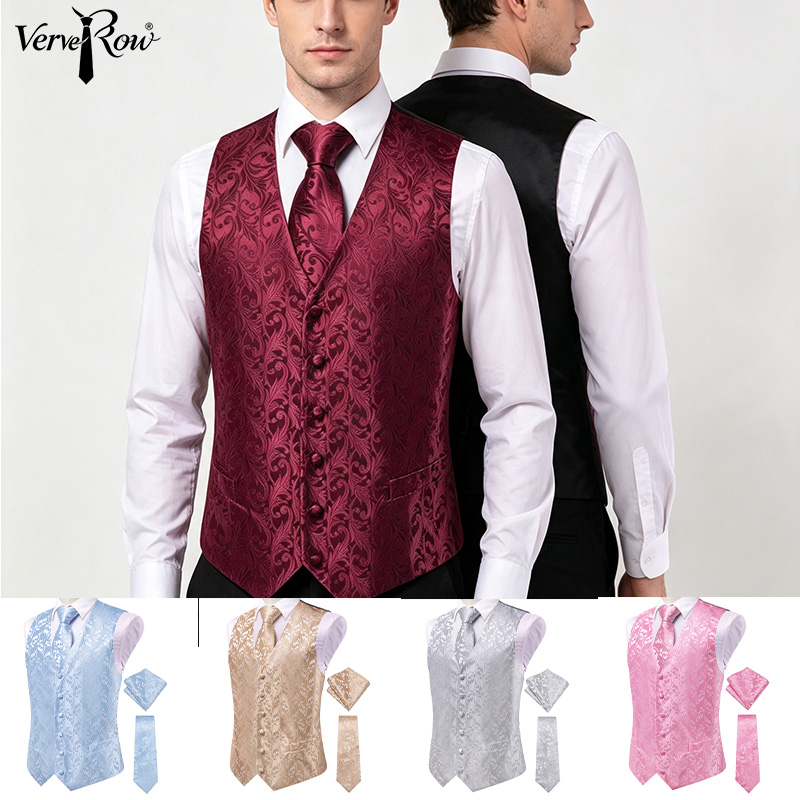 VerveRow Men Burgundy Floral J - Men'S Formal Wear Waistcoat ulasan dan harga