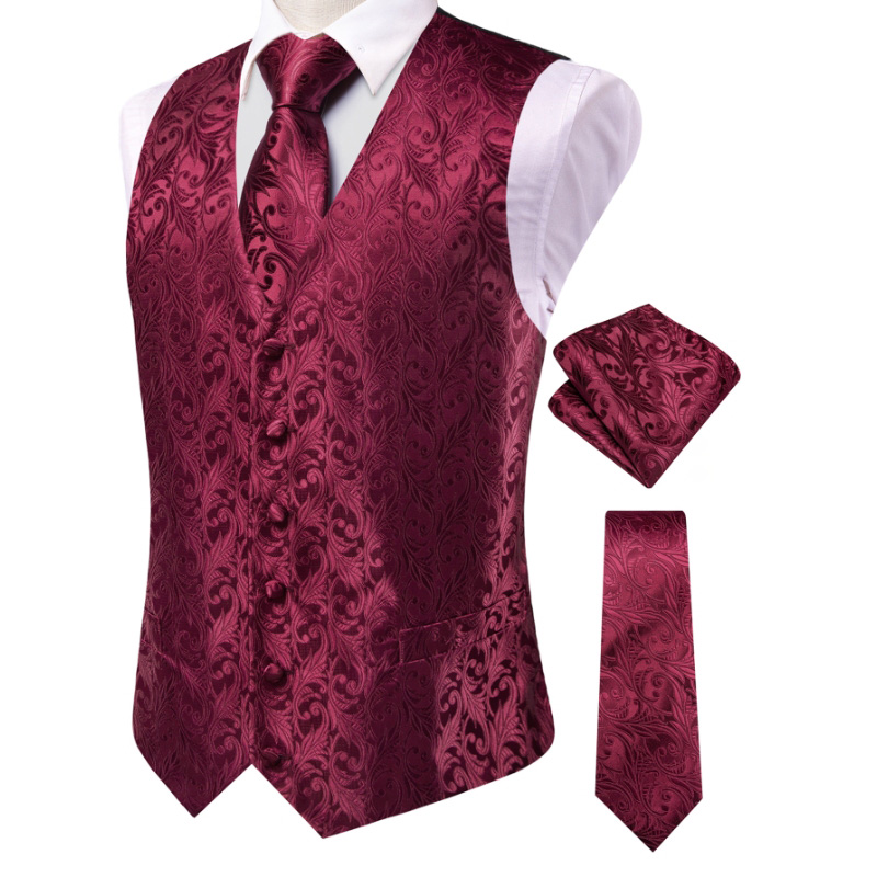 VerveRow Men Burgundy Floral J - Men'S Formal Wear Waistcoat ulasan dan harga