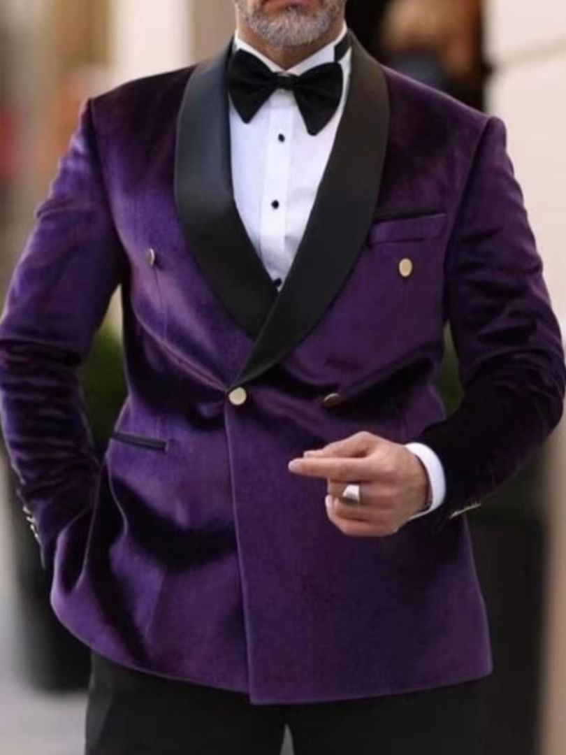XS-6XL Velvet Wedding Men Suit - Men Formal Wear With Coat ulasan dan harga