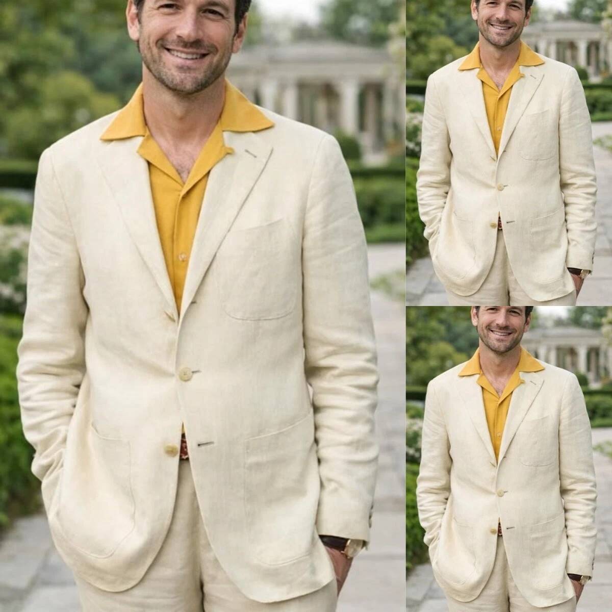 Beige Linen 2 Pieces Men's Sui - Men'S Relaxed Formal Wear ulasan dan harga