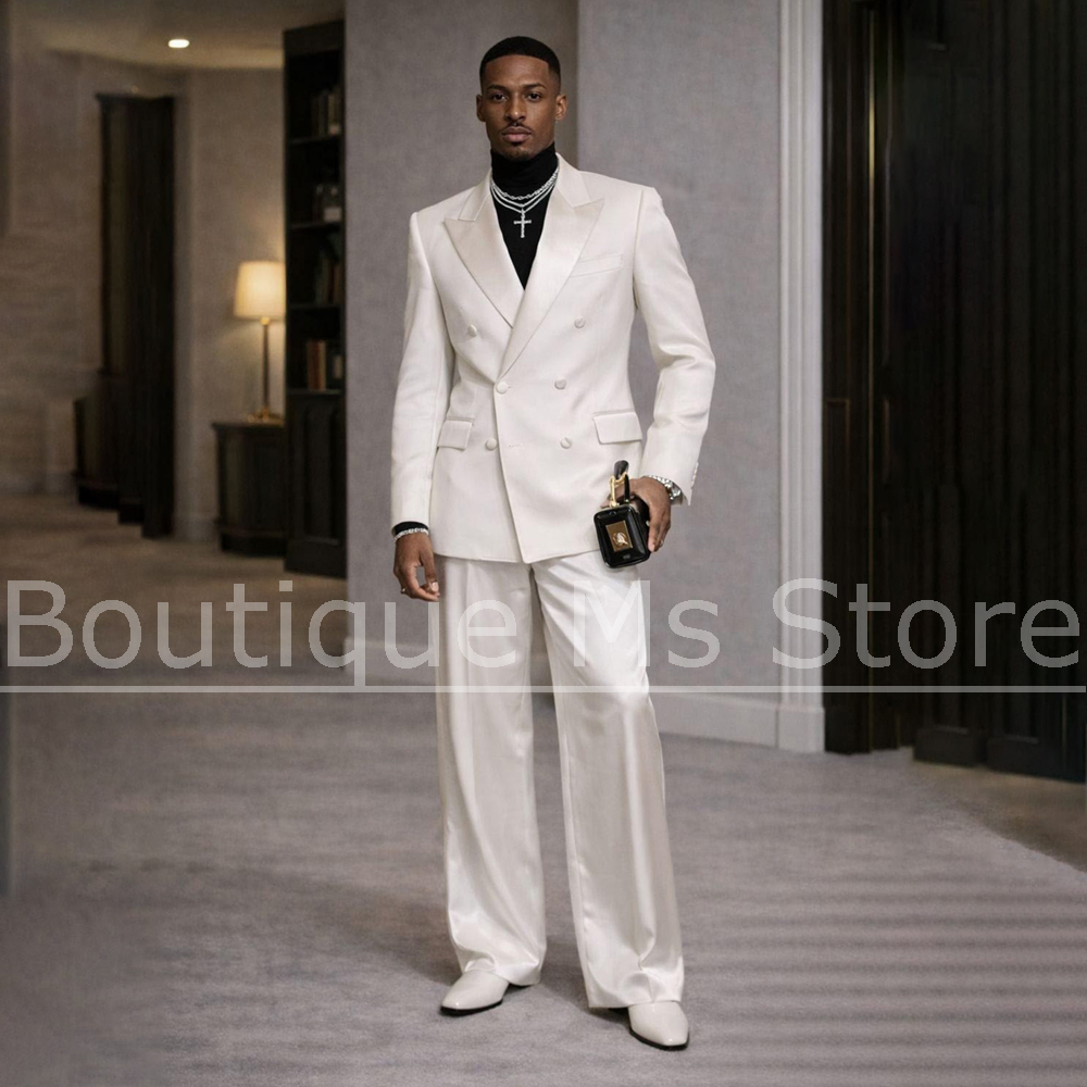 Men's White Satin Suit 2 Piece - Men Formal Wear Wedding ulasan dan harga