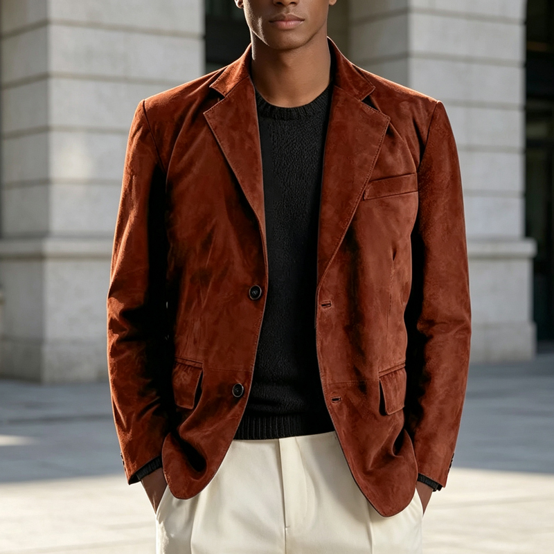 Retro Men Faux Suede Blazer No - Men Formal Wear With Coat ulasan dan harga