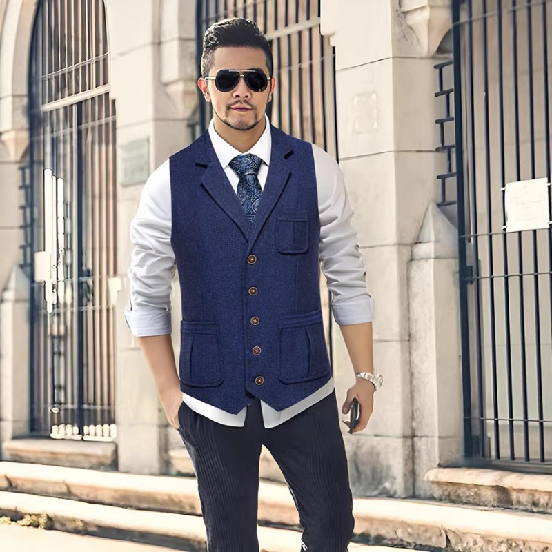 Men's Herringbone Tweed Suit V - Men'S Formal Wear Waistcoat ulasan dan harga
