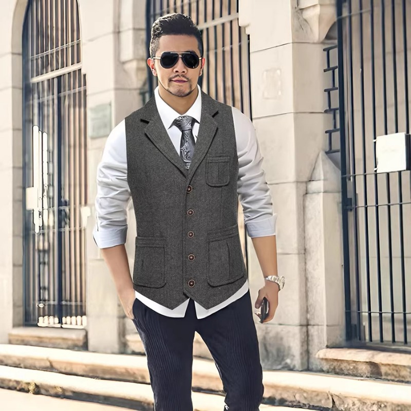 Men's Herringbone Tweed Suit V - Men'S Formal Wear Waistcoat ulasan dan harga