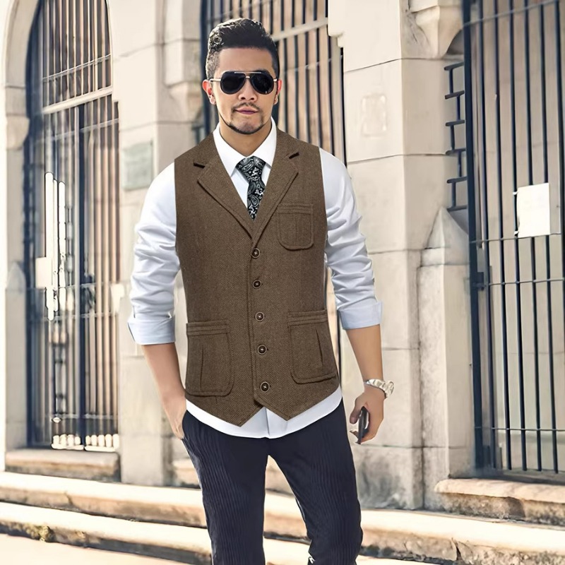 Men's Herringbone Tweed Suit V - Men'S Formal Wear Waistcoat ulasan dan harga