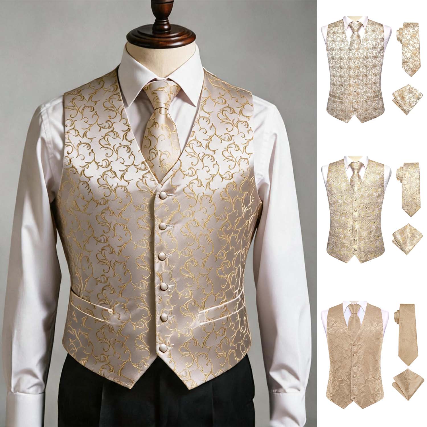 Apricot Men Vest Three-Piece S - Pocket Square Set ulasan dan harga