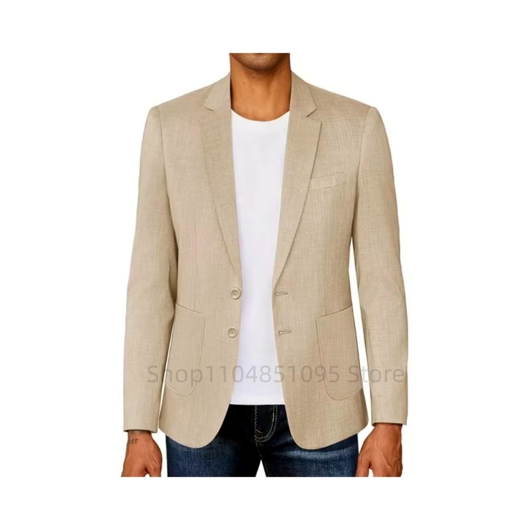 Slim Fit Men's Beige/Blue Line - Men Formal Wear With Coat ulasan dan harga