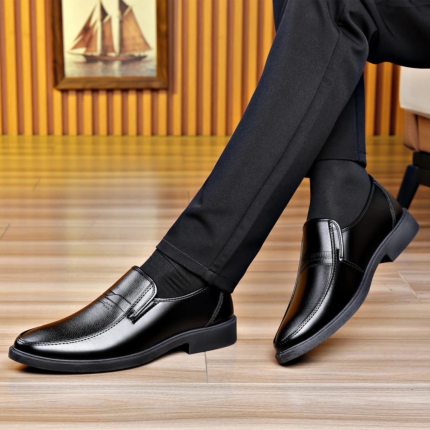 Men's Slip‑on Business Leather - Men Formal Wear Office ulasan dan harga
