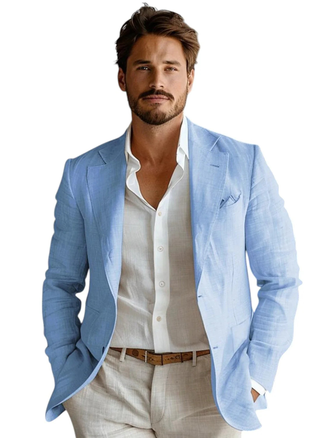Blue Slim Fit Men's Linen Blaz - Men Formal Wear With Coat ulasan dan harga