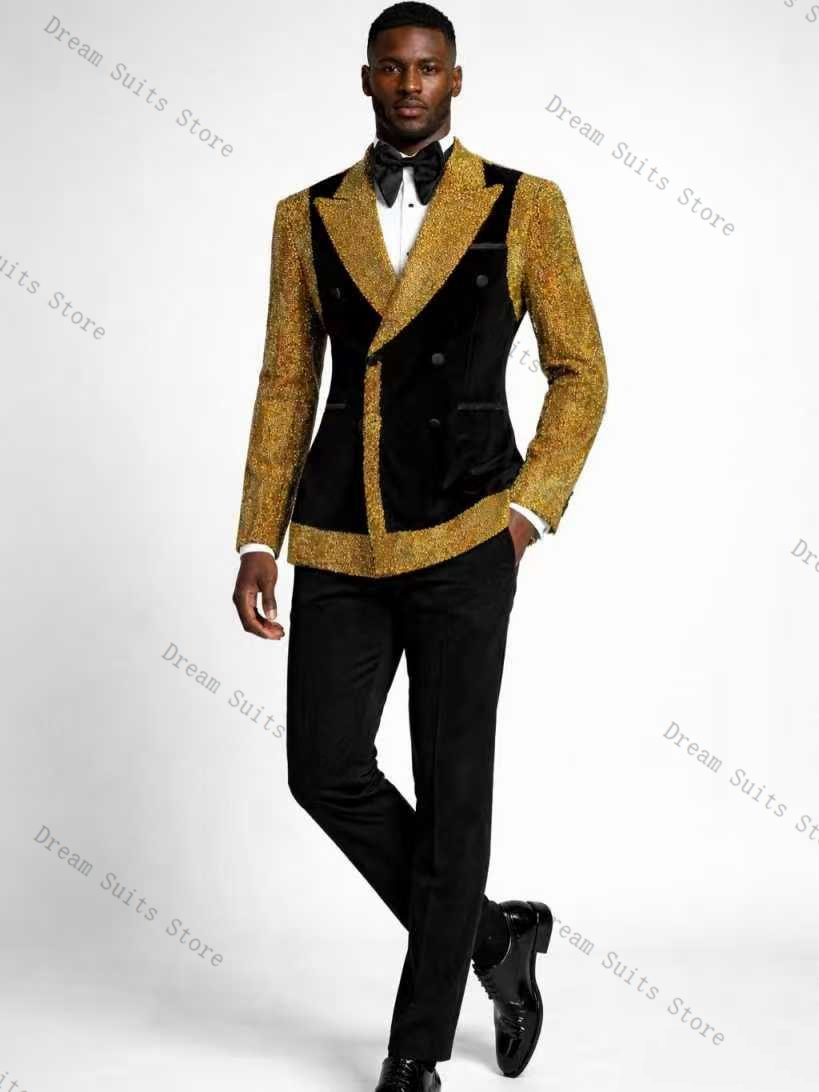 Golden Crystals Men Suit Set 2 - Men Formal Wear With Coat ulasan dan harga