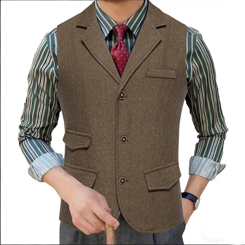 Men's Herringbone Tweed Suit V - Men'S Formal Wear Waistcoat ulasan dan harga