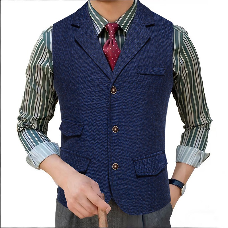 Men's Herringbone Tweed Suit V - Men'S Formal Wear Waistcoat ulasan dan harga