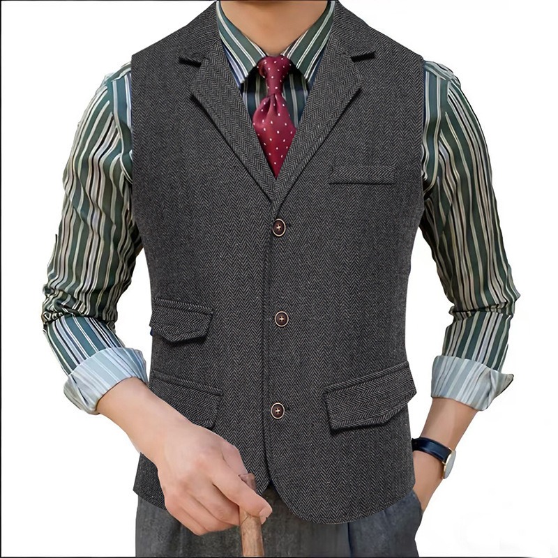 Men's Herringbone Tweed Suit V - Men'S Formal Wear Waistcoat ulasan dan harga